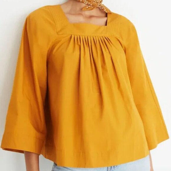 Madewell Size XL Square Neck Wide Bell Sleeves Swingy Boho Peasant Top - Picture 1 of 6